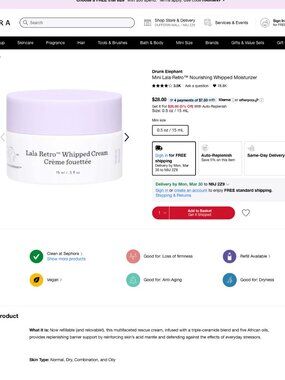 Drunk Elephant Mini Lala Retro™ Nourishing Whipped Moisturizer BNIB